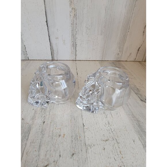 Heavy weighted glass Skull tea light holder Halloween set - Picture 10 of 12
